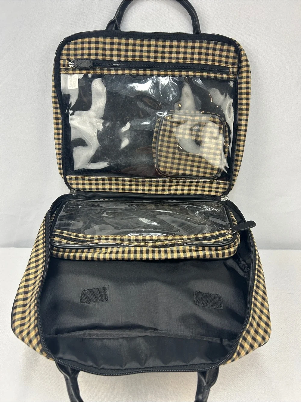 Longaberger Black and Beige Gingham Cosmetic Travel Case